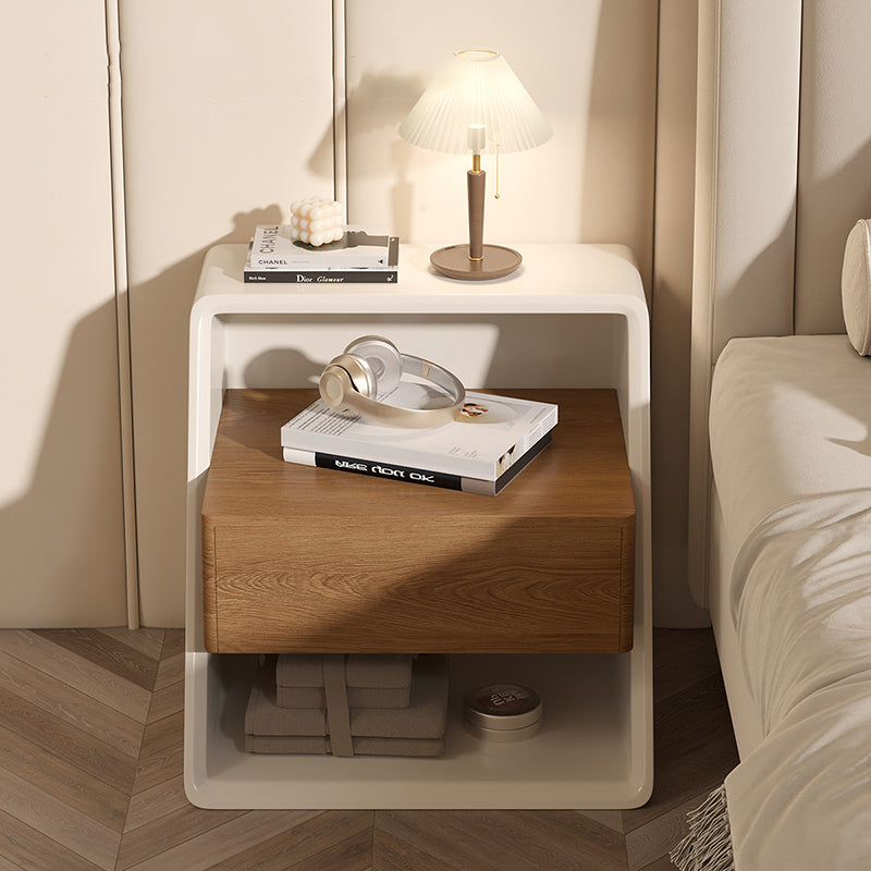 Table de chevet rectangulaire minimaliste moderne en pin et contreplaqué avec rangement à 3 niveaux pour chambre à coucher 
