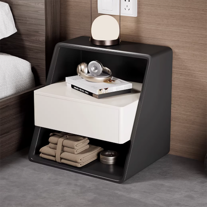 Table de chevet rectangulaire minimaliste moderne en pin et contreplaqué avec rangement à 3 niveaux pour chambre à coucher 