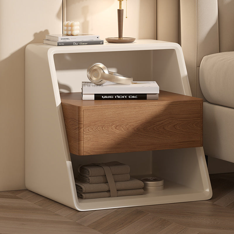 Table de chevet rectangulaire minimaliste moderne en pin et contreplaqué avec rangement à 3 niveaux pour chambre à coucher 