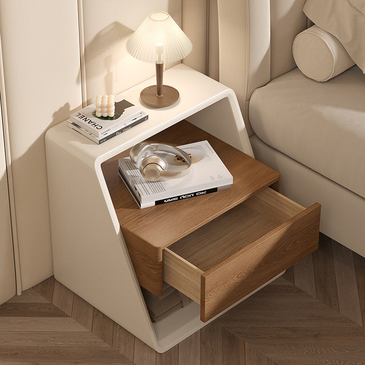 Table de chevet rectangulaire minimaliste moderne en pin et contreplaqué avec rangement à 3 niveaux pour chambre à coucher 