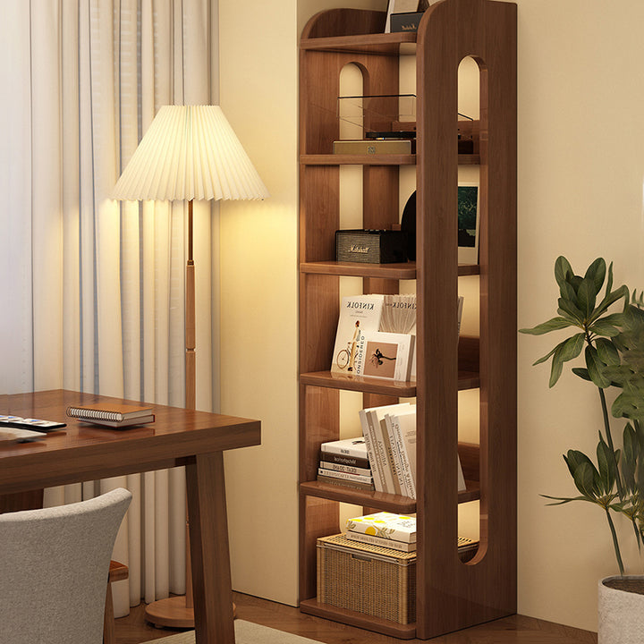 Estante de almacenamiento rectangular de madera maciza minimalista moderna con diseño de 6 niveles para sala de estar y oficina en casa 