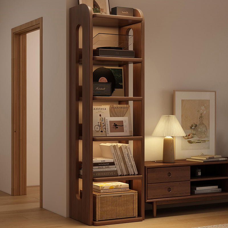 Estante de almacenamiento rectangular de madera maciza minimalista moderna con diseño de 6 niveles para sala de estar y oficina en casa 