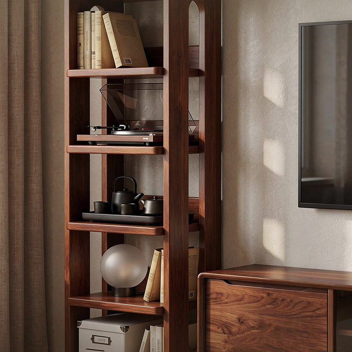 Estante de almacenamiento rectangular de madera maciza minimalista moderna con diseño de 6 niveles para sala de estar y oficina en casa 