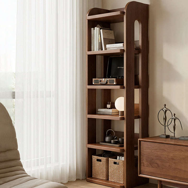 Estante de almacenamiento rectangular de madera maciza minimalista moderna con diseño de 6 niveles para sala de estar y oficina en casa 