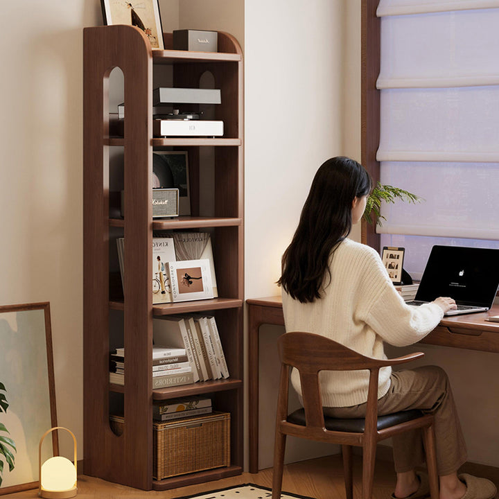 Estante de almacenamiento rectangular de madera maciza minimalista moderna con diseño de 6 niveles para sala de estar y oficina en casa 