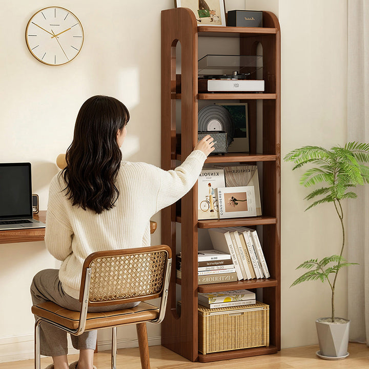 Estante de almacenamiento rectangular de madera maciza minimalista moderna con diseño de 6 niveles para sala de estar y oficina en casa 