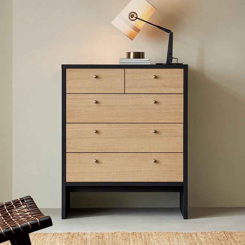 Buffet de rangement contemporain nordique rectangulaire en bois d’ingénierie à 5 tiroirs pour salon 