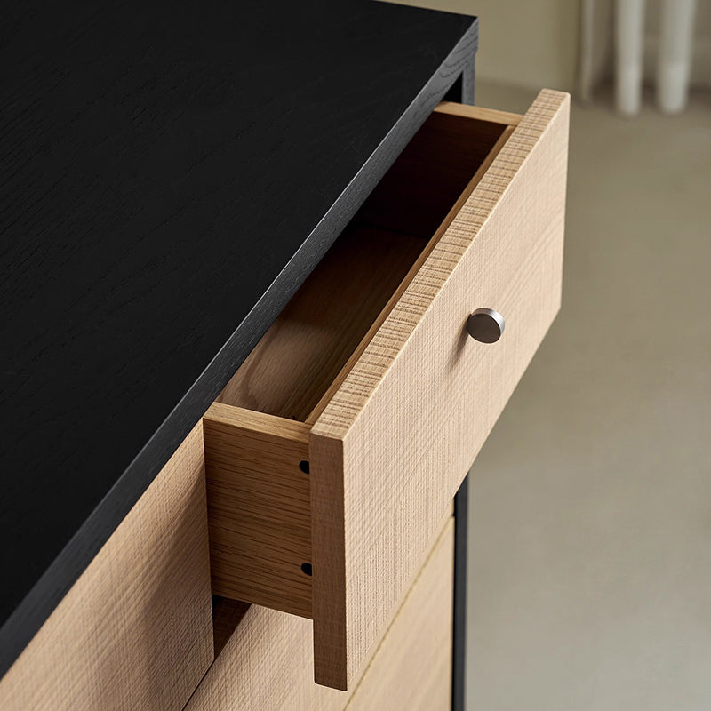 Buffet de rangement contemporain nordique rectangulaire en bois d’ingénierie à 5 tiroirs pour salon 