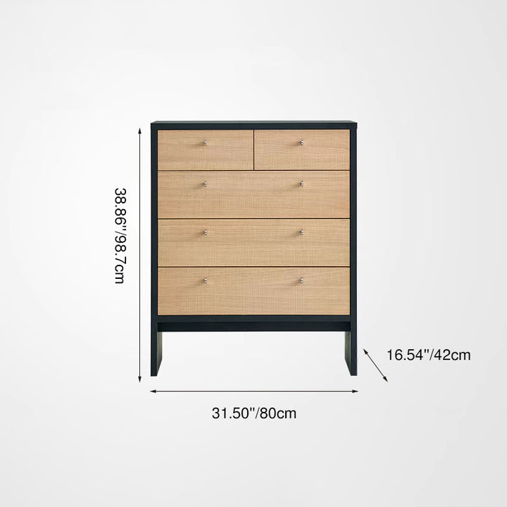 Buffet de rangement contemporain nordique rectangulaire en bois d’ingénierie à 5 tiroirs pour salon 