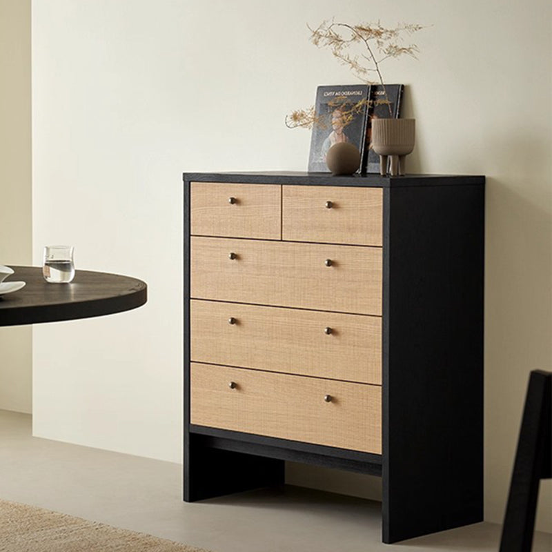Buffet de rangement contemporain nordique rectangulaire en bois d’ingénierie à 5 tiroirs pour salon 