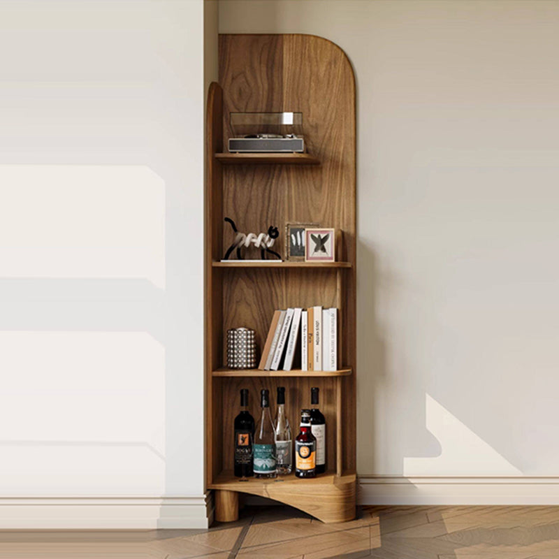 Bibliothèque moderne minimaliste en noyer massif noir et contreplaqué, aux coins arrondis, avec 4 niveaux pour le salon et le bureau à domicile 