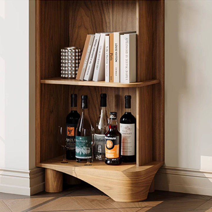 Bibliothèque moderne minimaliste en noyer massif noir et contreplaqué, aux coins arrondis, avec 4 niveaux pour le salon et le bureau à domicile 