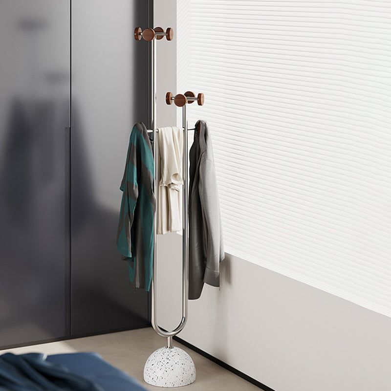 Arbre d’entrée autoportant en forme de U, contemporain et créatif, en bois massif, béton et acier inoxydable, avec plusieurs crochets pour chambre à coucher 