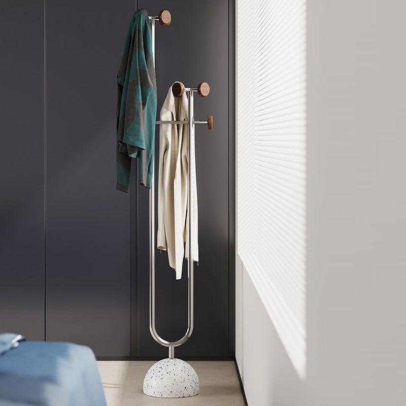 Arbre d’entrée autoportant en forme de U, contemporain et créatif, en bois massif, béton et acier inoxydable, avec plusieurs crochets pour chambre à coucher 