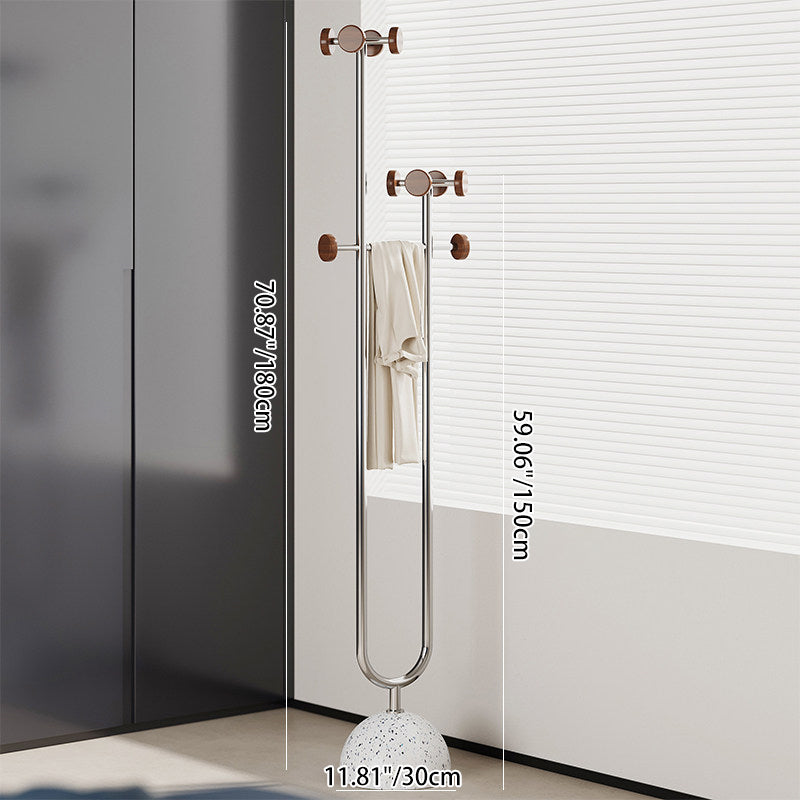 Arbre d’entrée autoportant en forme de U, contemporain et créatif, en bois massif, béton et acier inoxydable, avec plusieurs crochets pour chambre à coucher 
