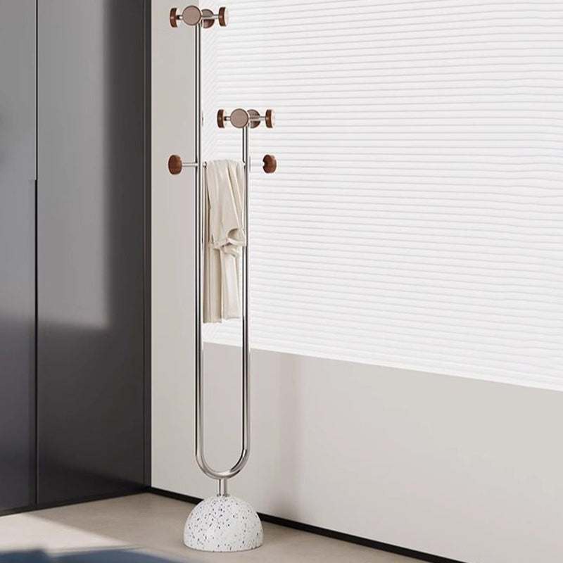 Arbre d’entrée autoportant en forme de U, contemporain et créatif, en bois massif, béton et acier inoxydable, avec plusieurs crochets pour chambre à coucher 
