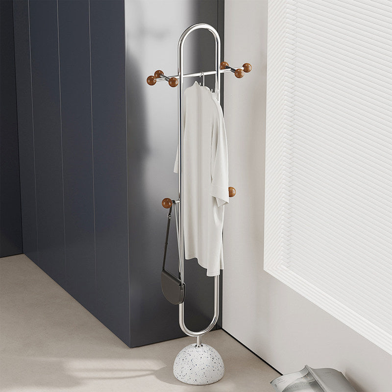 Arbre d’entrée autoportant en forme de U, contemporain et créatif, en bois massif, béton et acier inoxydable, avec plusieurs crochets pour chambre à coucher 