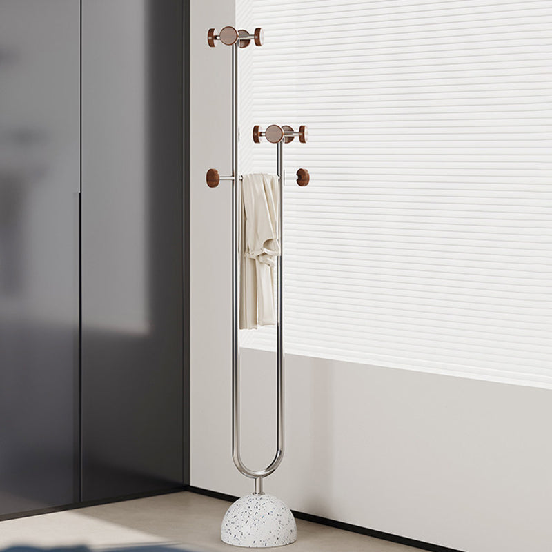 Arbre d’entrée autoportant en forme de U, contemporain et créatif, en bois massif, béton et acier inoxydable, avec plusieurs crochets pour chambre à coucher 