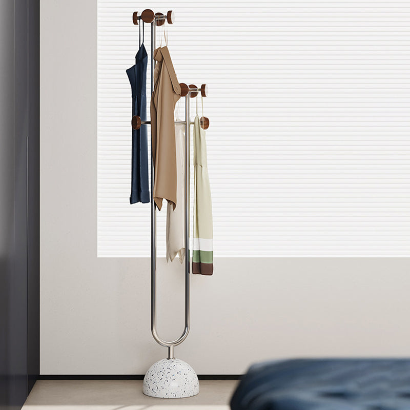 Arbre d’entrée autoportant en forme de U, contemporain et créatif, en bois massif, béton et acier inoxydable, avec plusieurs crochets pour chambre à coucher 
