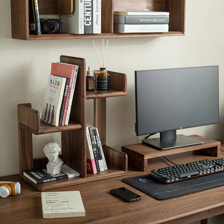 Bibliothèque de bureau contemporaine en bois massif nordique, rectangulaire irrégulière, avec rangement à 3 niveaux pour la maison, le bureau et la chambre 
