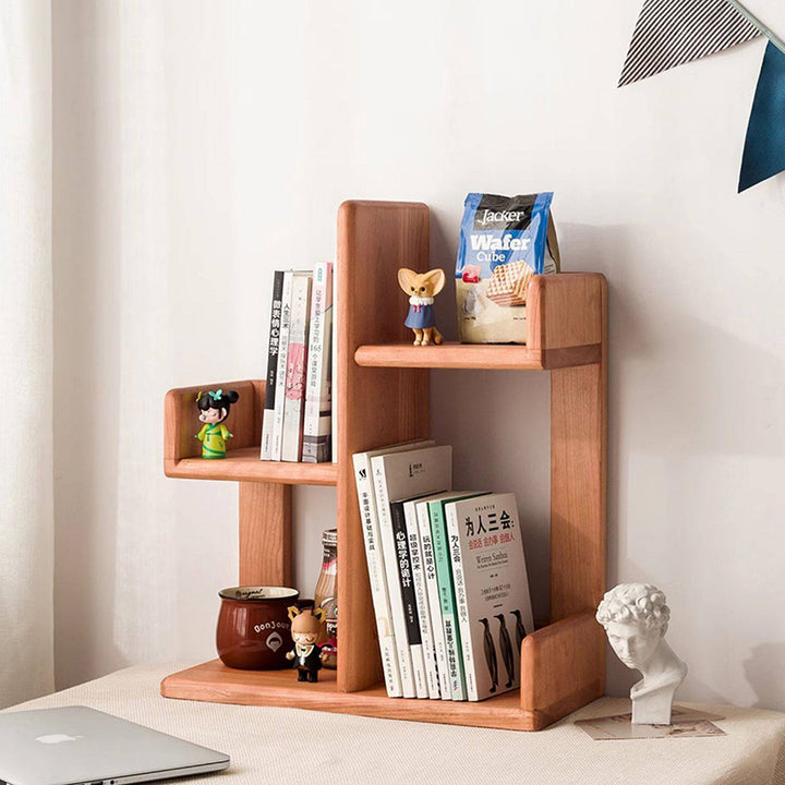 Bibliothèque de bureau contemporaine en bois massif nordique, rectangulaire irrégulière, avec rangement à 3 niveaux pour la maison, le bureau et la chambre 