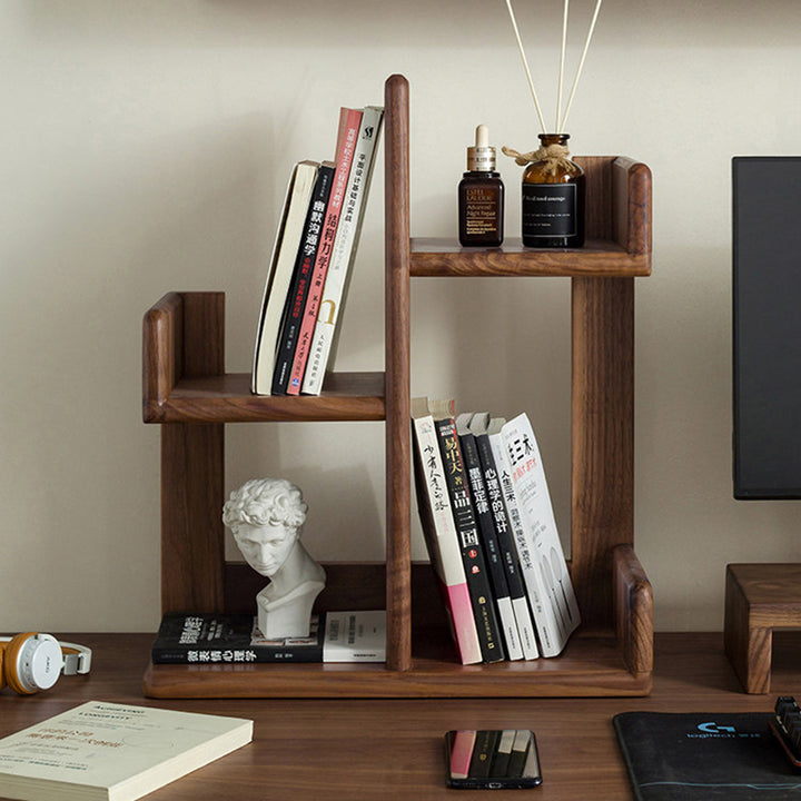 Bibliothèque de bureau contemporaine en bois massif nordique, rectangulaire irrégulière, avec rangement à 3 niveaux pour la maison, le bureau et la chambre 