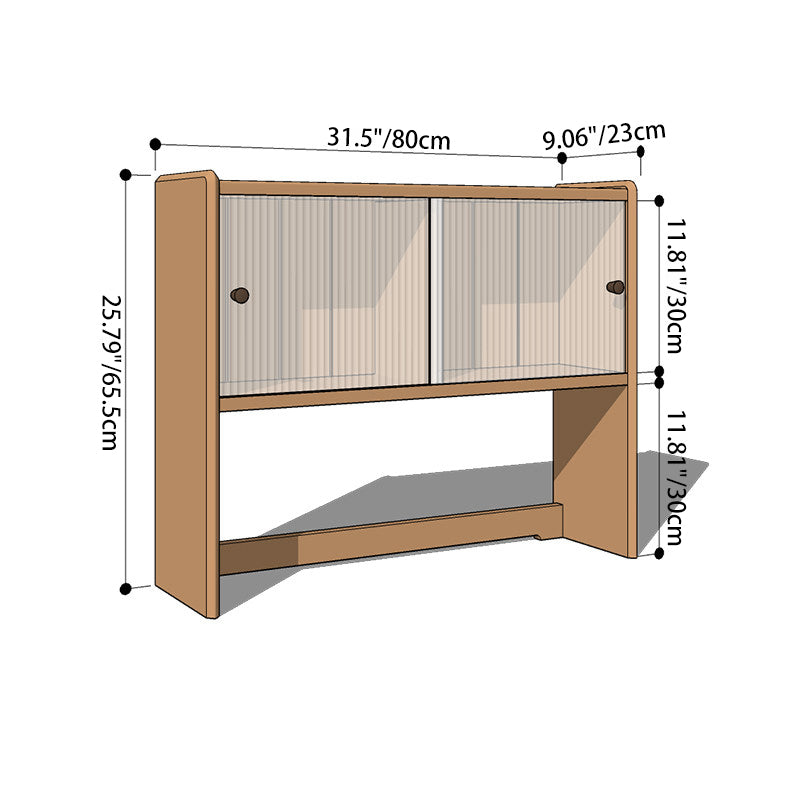 Modern Minimalist North American Cherry Wood Glass Rectangular Desktop Bookshelf With 2-Tier Storage &amp; Enclosed Sliding Doors For Home Office &amp; Bedroom