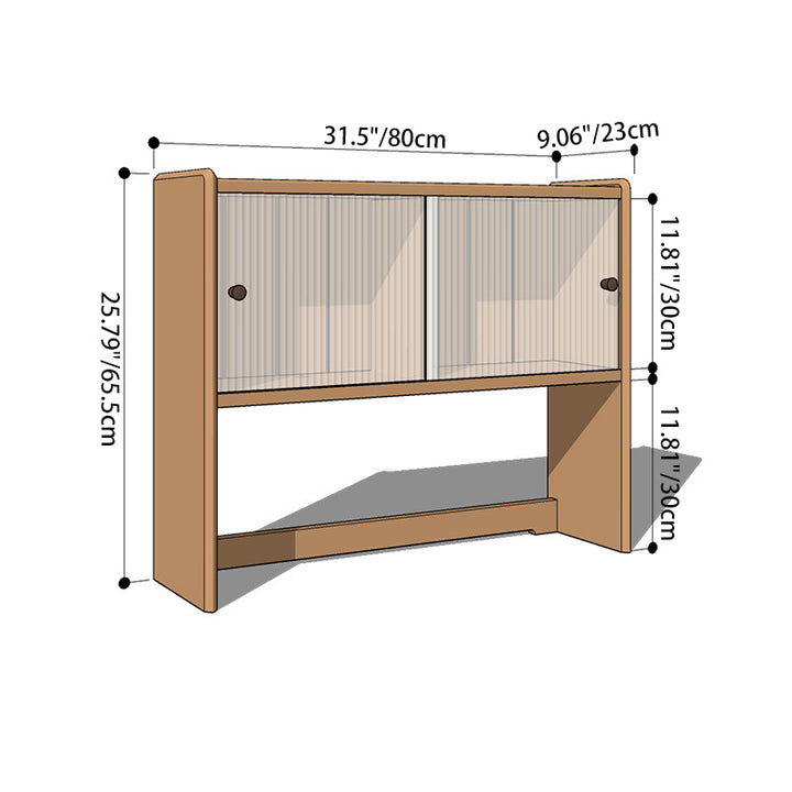 Modern Minimalist North American Cherry Wood Glass Rectangular Desktop Bookshelf With 2-Tier Storage &amp; Enclosed Sliding Doors For Home Office &amp; Bedroom