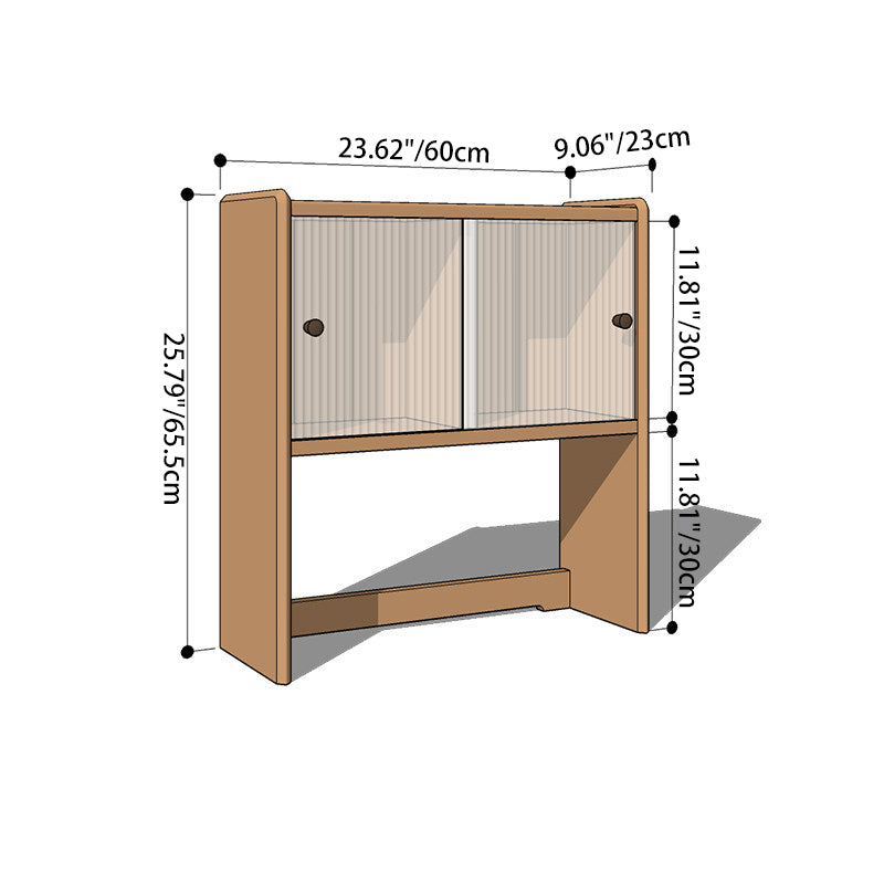 Modern Minimalist North American Cherry Wood Glass Rectangular Desktop Bookshelf With 2-Tier Storage &amp; Enclosed Sliding Doors For Home Office &amp; Bedroom