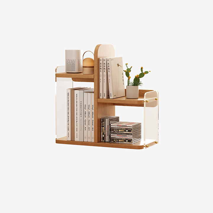 Étagère de bureau rectangulaire arrondie en bois d’ingénierie et acrylique, minimaliste moderne, avec 3 niveaux de rangement pour bureau à domicile et chambre 