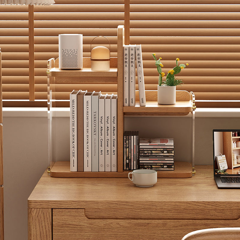 Étagère de bureau rectangulaire arrondie en bois d’ingénierie et acrylique, minimaliste moderne, avec 3 niveaux de rangement pour bureau à domicile et chambre 