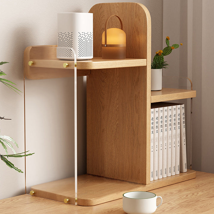 Étagère de bureau rectangulaire arrondie en bois d’ingénierie et acrylique, minimaliste moderne, avec 3 niveaux de rangement pour bureau à domicile et chambre 