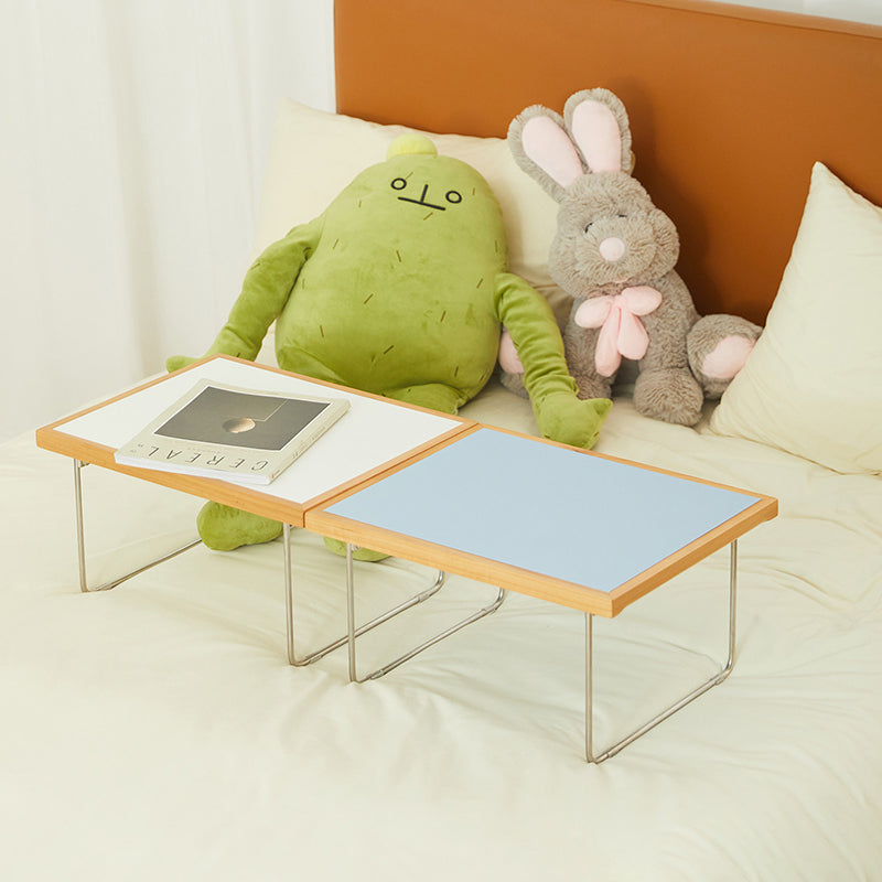 Table basse rectangulaire pliante moderne minimaliste en bois d’ingénierie, acier inoxydable et hêtre pour salon et chambre à coucher 
