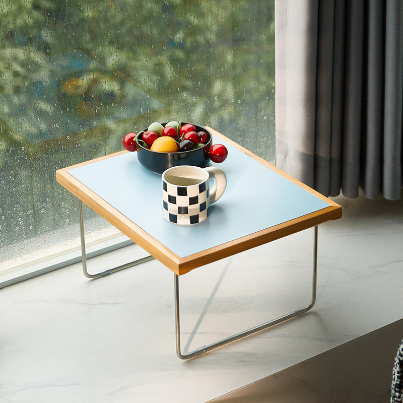 Table basse rectangulaire pliante moderne minimaliste en bois d’ingénierie, acier inoxydable et hêtre pour salon et chambre à coucher 
