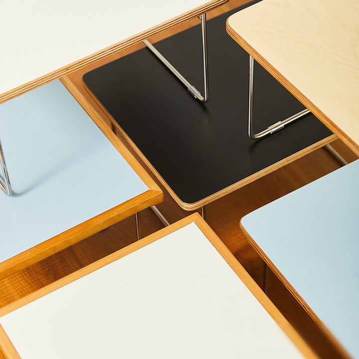 Table basse rectangulaire pliante moderne minimaliste en bois d’ingénierie, acier inoxydable et hêtre pour salon et chambre à coucher 