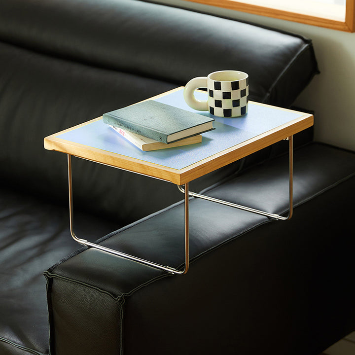 Table basse rectangulaire pliante moderne minimaliste en bois d’ingénierie, acier inoxydable et hêtre pour salon et chambre à coucher 