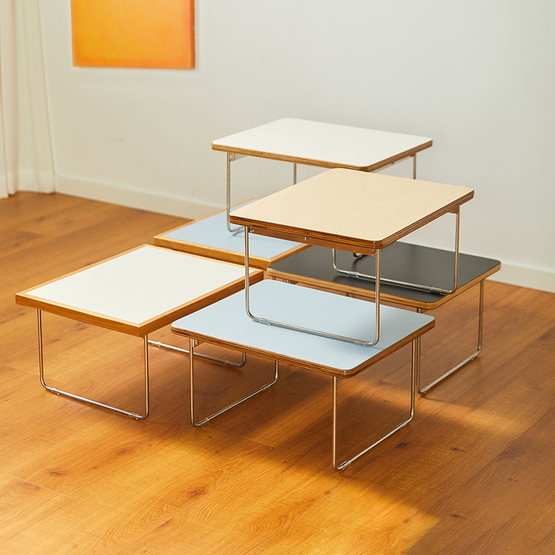 Table basse rectangulaire pliante moderne minimaliste en bois d’ingénierie, acier inoxydable et hêtre pour salon et chambre à coucher 