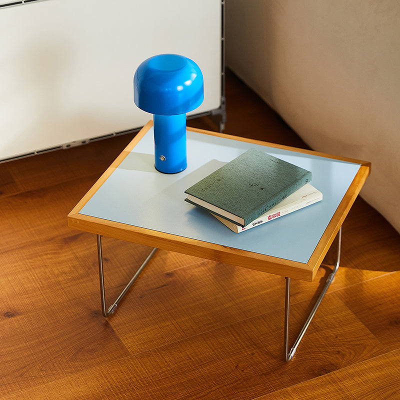 Table basse rectangulaire pliante moderne minimaliste en bois d’ingénierie, acier inoxydable et hêtre pour salon et chambre à coucher 