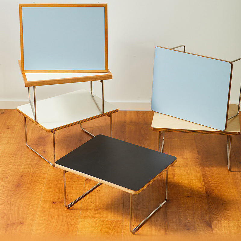 Table basse rectangulaire pliante moderne minimaliste en bois d’ingénierie, acier inoxydable et hêtre pour salon et chambre à coucher 