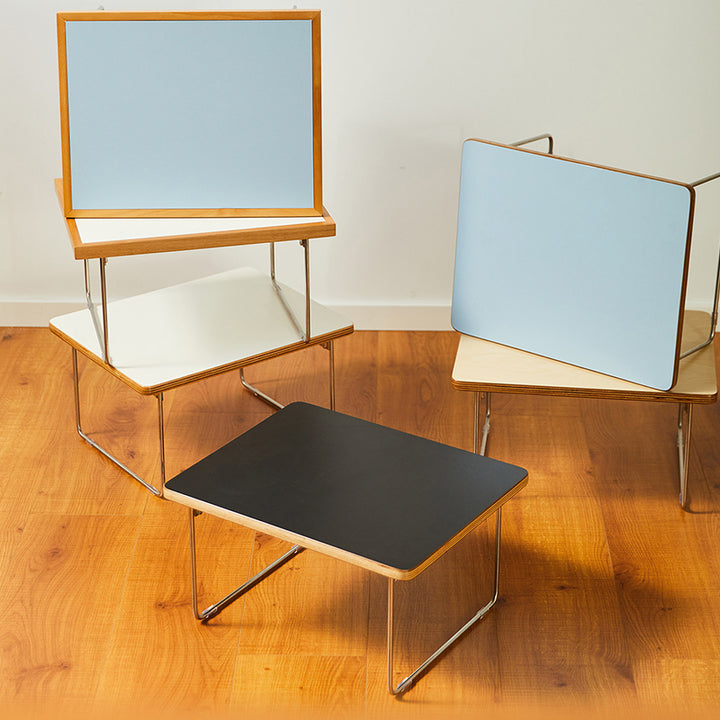 Table basse rectangulaire pliante moderne minimaliste en bois d’ingénierie, acier inoxydable et hêtre pour salon et chambre à coucher 