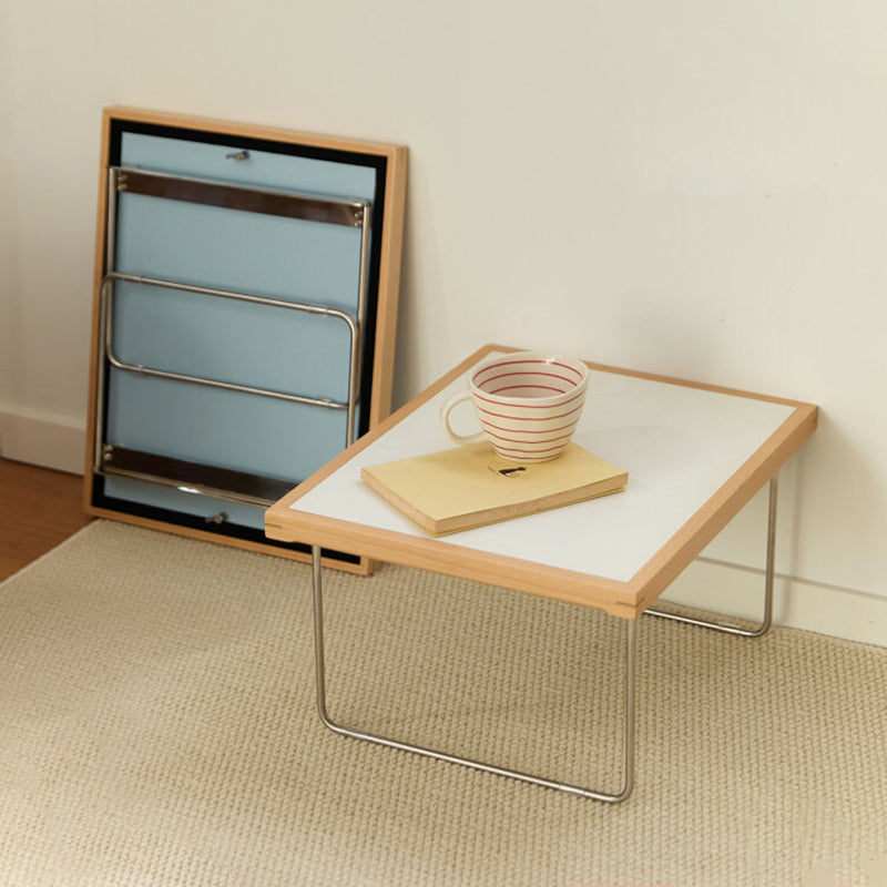 Table basse rectangulaire pliante moderne minimaliste en bois d’ingénierie, acier inoxydable et hêtre pour salon et chambre à coucher 