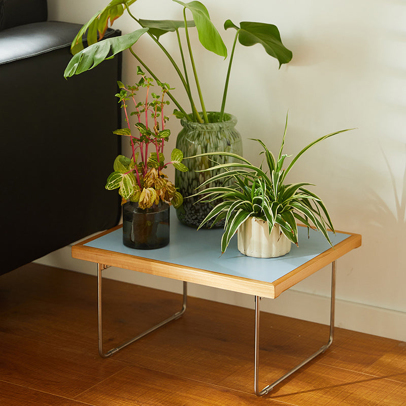 Table basse rectangulaire pliante moderne minimaliste en bois d’ingénierie, acier inoxydable et hêtre pour salon et chambre à coucher 
