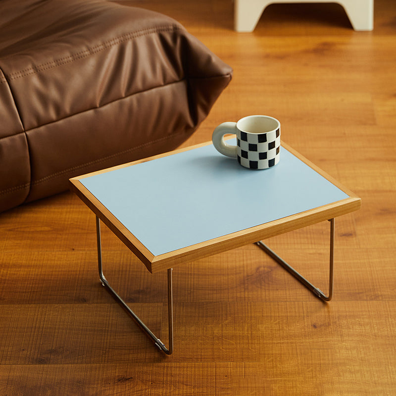 Table basse rectangulaire pliante moderne minimaliste en bois d’ingénierie, acier inoxydable et hêtre pour salon et chambre à coucher 