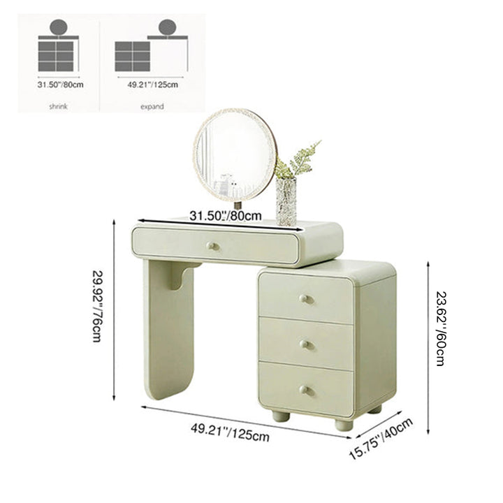 Cream Style Vanity Desk With Expandable Drawer Cabinet - Modern Minimalist MDF Particle Board Bedroom Makeup Vanity With 4 Drawers