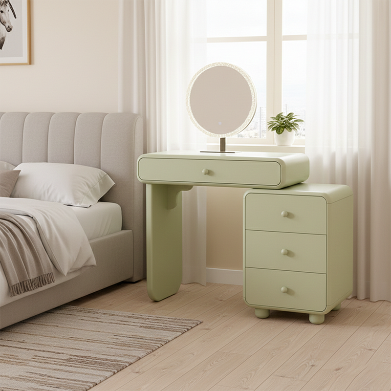 Cream Style Vanity Desk With Expandable Drawer Cabinet - Modern Minimalist MDF Particle Board Bedroom Makeup Vanity With 4 Drawers