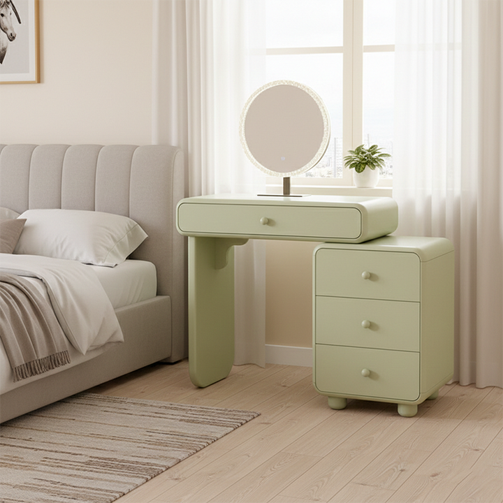 Cream Style Vanity Desk With Expandable Drawer Cabinet - Modern Minimalist MDF Particle Board Bedroom Makeup Vanity With 4 Drawers