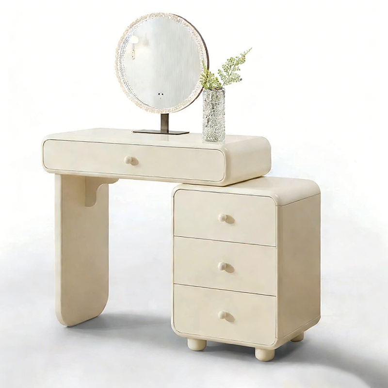 Cream Style Vanity Desk With Expandable Drawer Cabinet - Modern Minimalist MDF Particle Board Bedroom Makeup Vanity With 4 Drawers