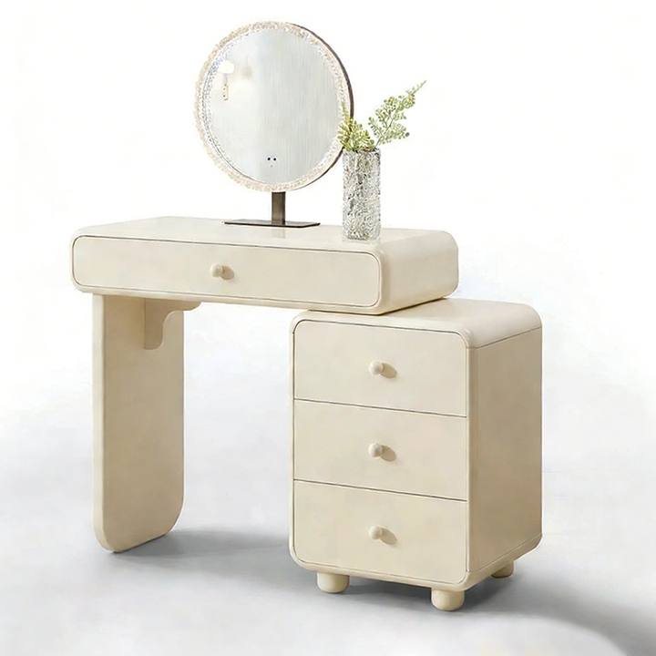 Cream Style Vanity Desk With Expandable Drawer Cabinet - Modern Minimalist MDF Particle Board Bedroom Makeup Vanity With 4 Drawers