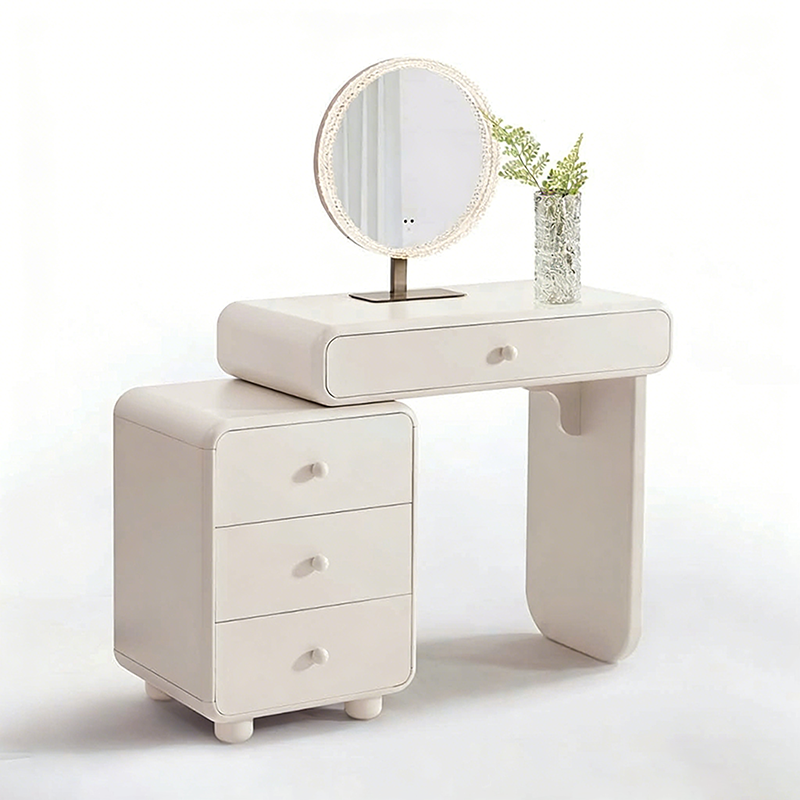 Cream Style Vanity Desk With Expandable Drawer Cabinet - Modern Minimalist MDF Particle Board Bedroom Makeup Vanity With 4 Drawers