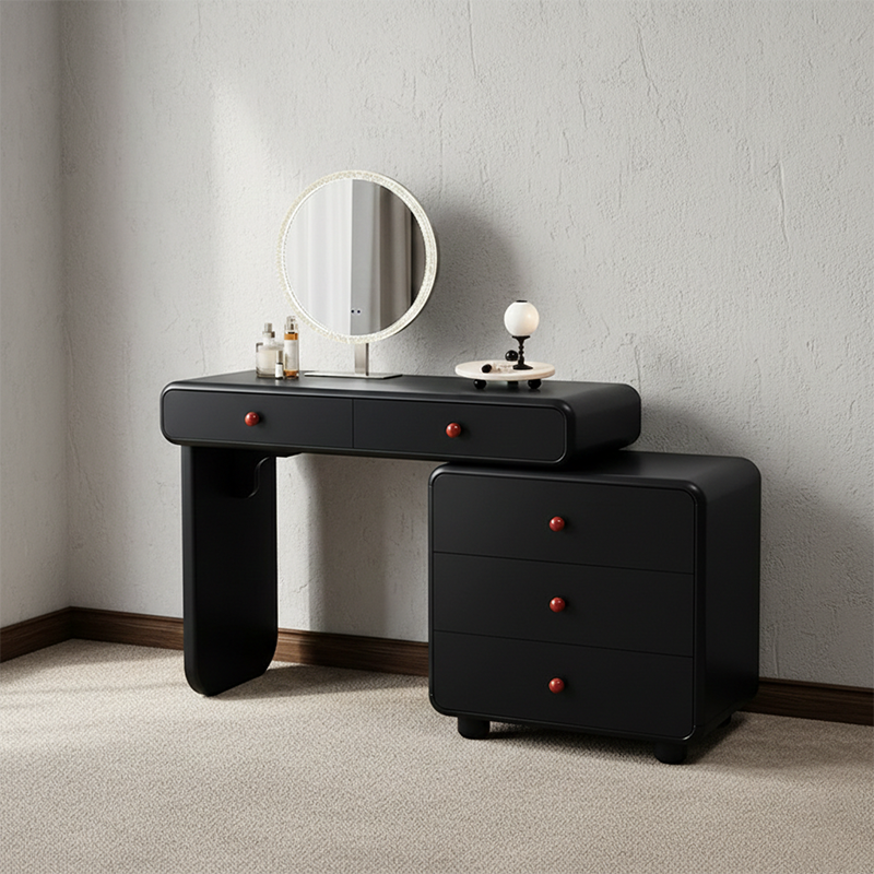 Modern Minimalist Vanity Desk With Expandable Drawer Cabinet - MDF &amp; Solid Particle Board Makeup Vanity With 5 Drawer For Bedroom
